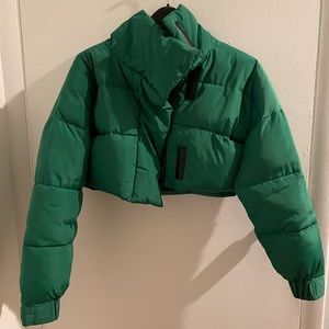 Cute Green Cropped Puffer Coat